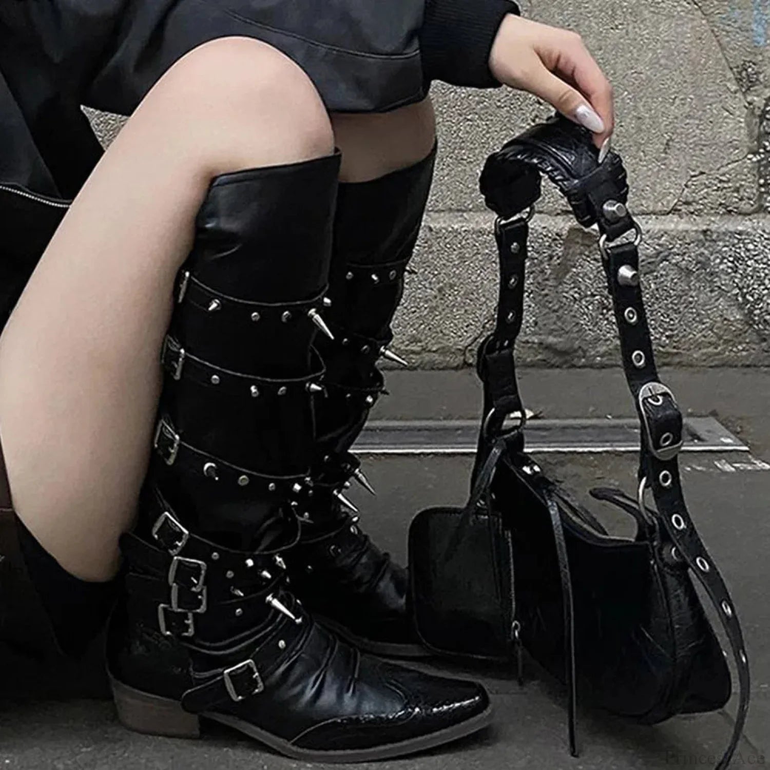Punk Rivet Tall Chunky Gothic Boot