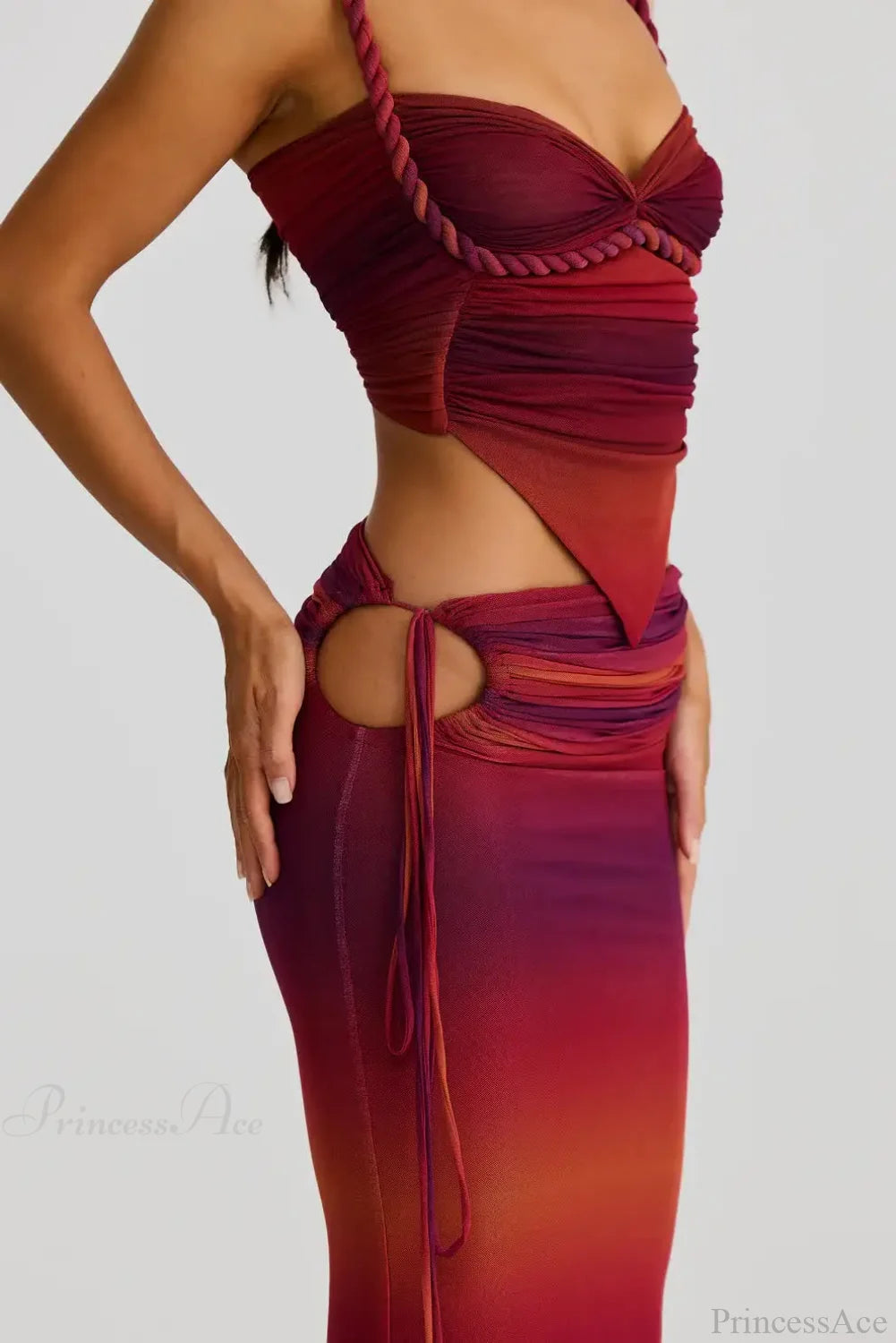 Push Up Backless Gradient Three Piece Swimsuit