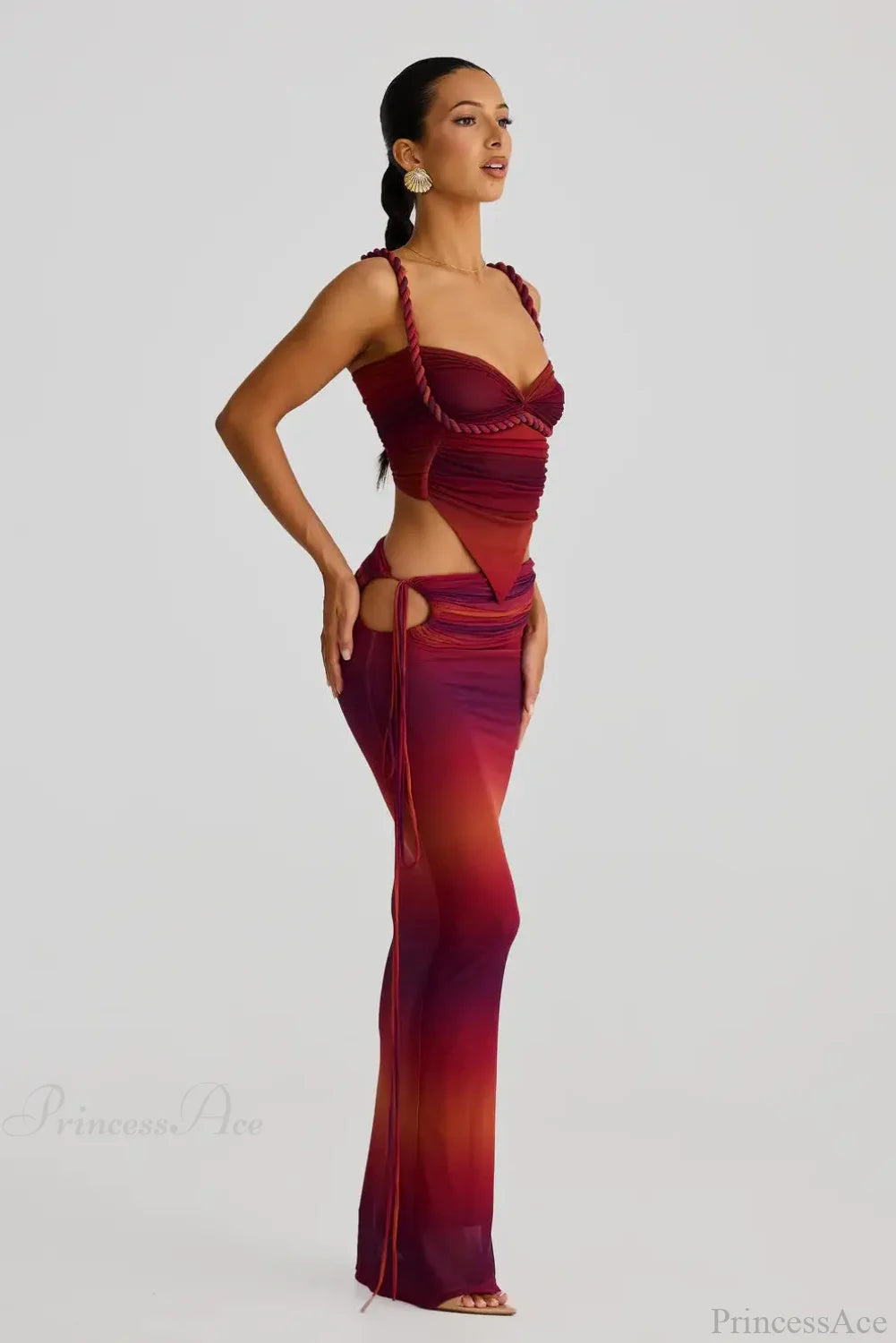 Push Up Backless Gradient Three Piece Swimsuit