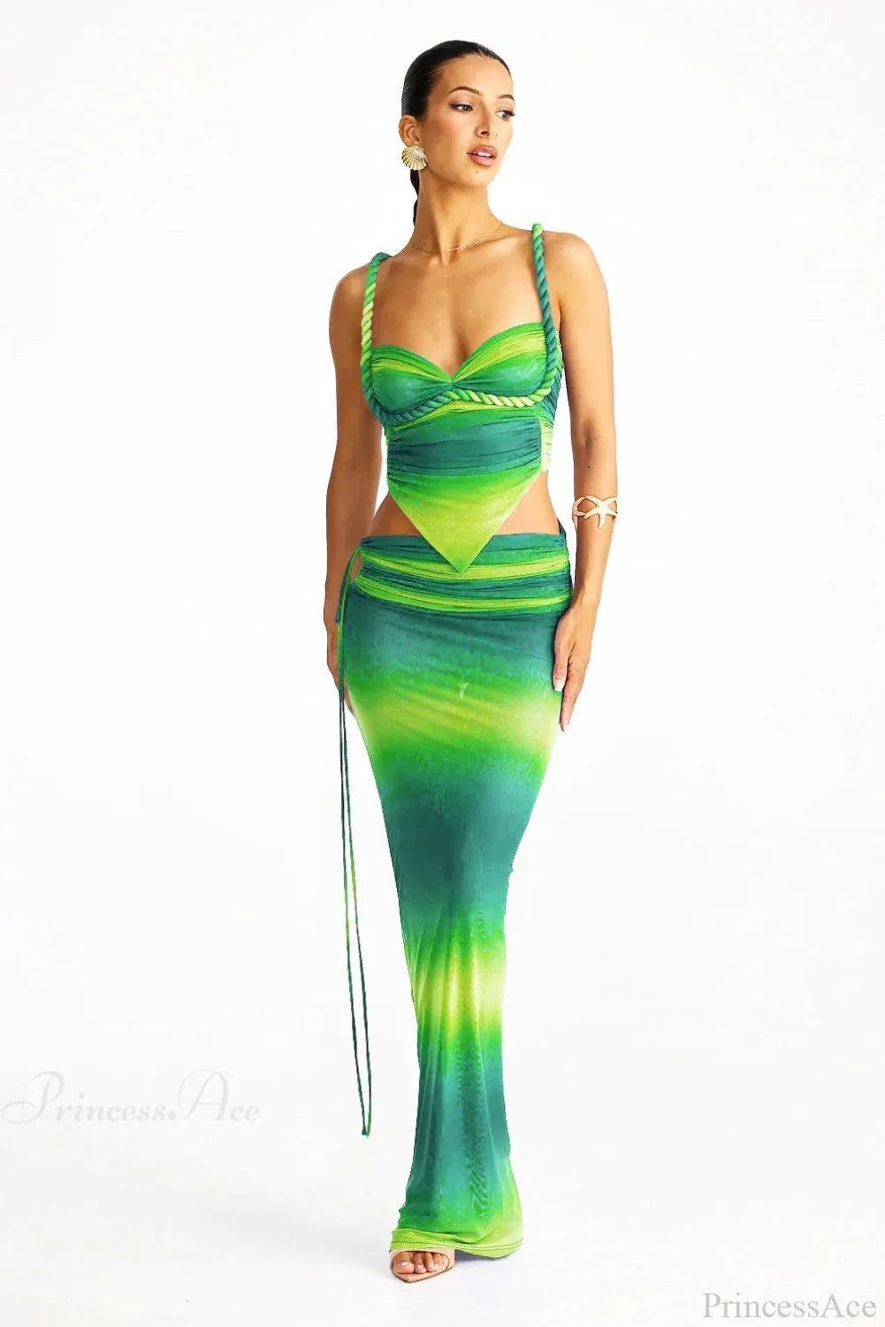 Push Up Backless Gradient Three Piece Swimsuit green / S