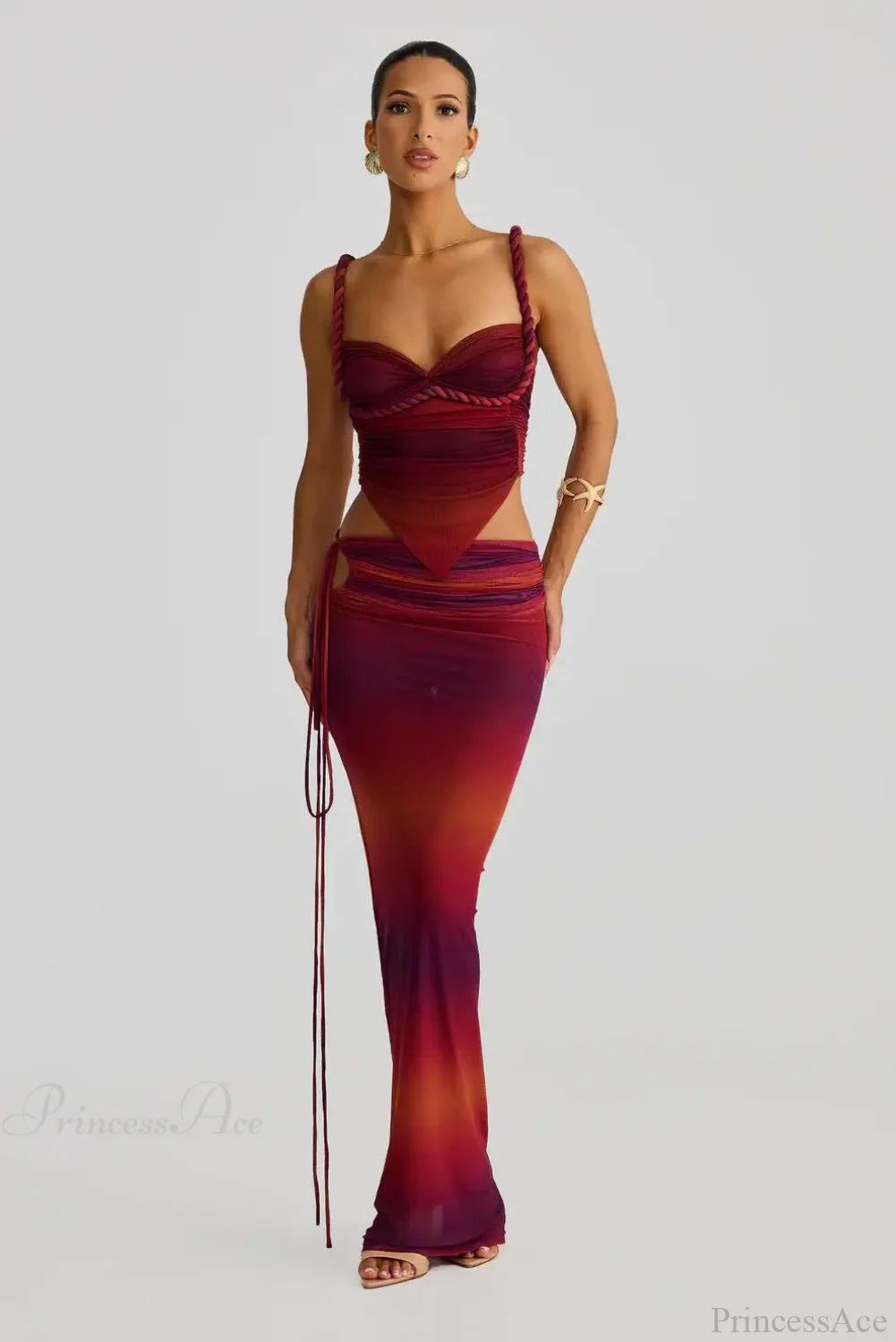 Push Up Backless Gradient Three Piece Swimsuit red / S