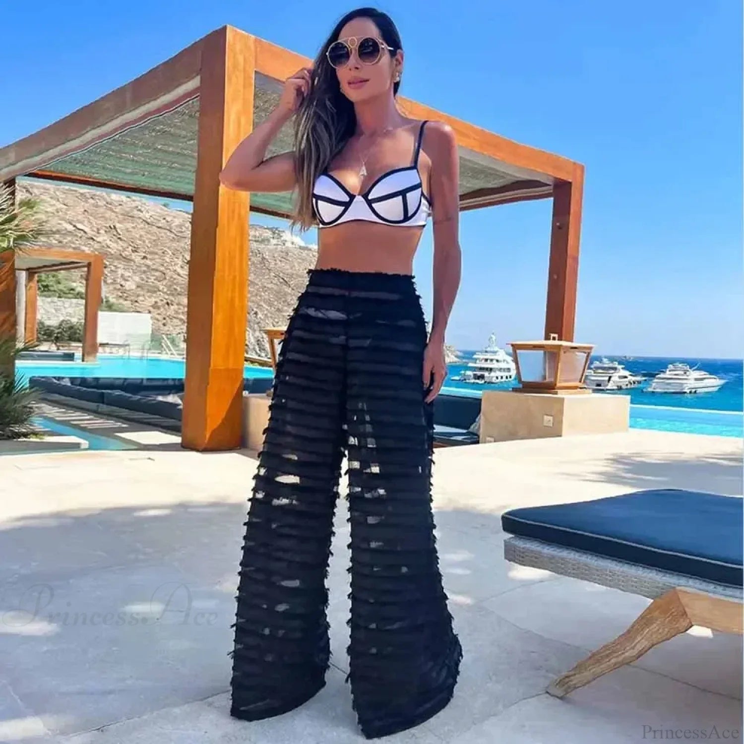 Push Up Bikini Set with Linen Three Piece Swimsuit black2 / S