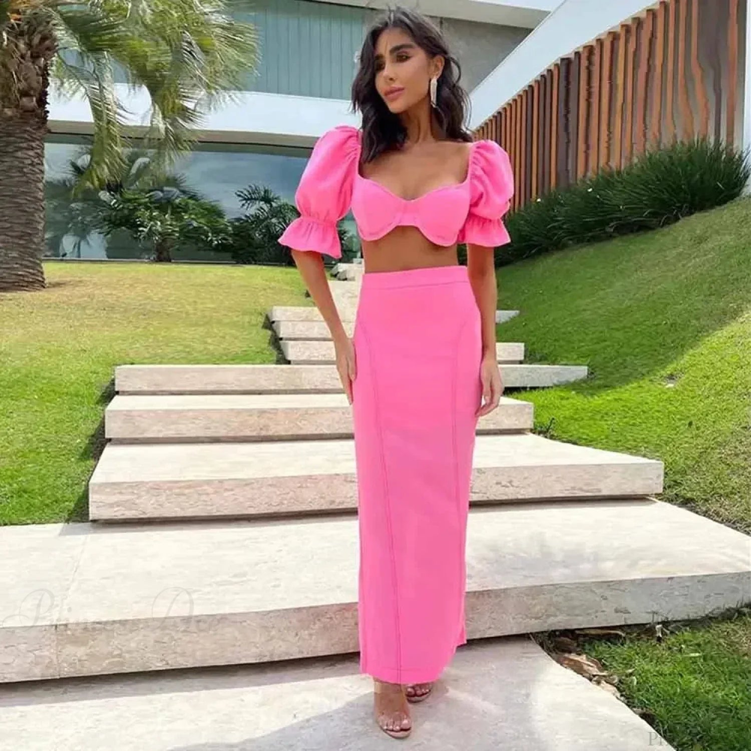 Push Up Bikini Set with Linen Three Piece Swimsuit pink1 / S