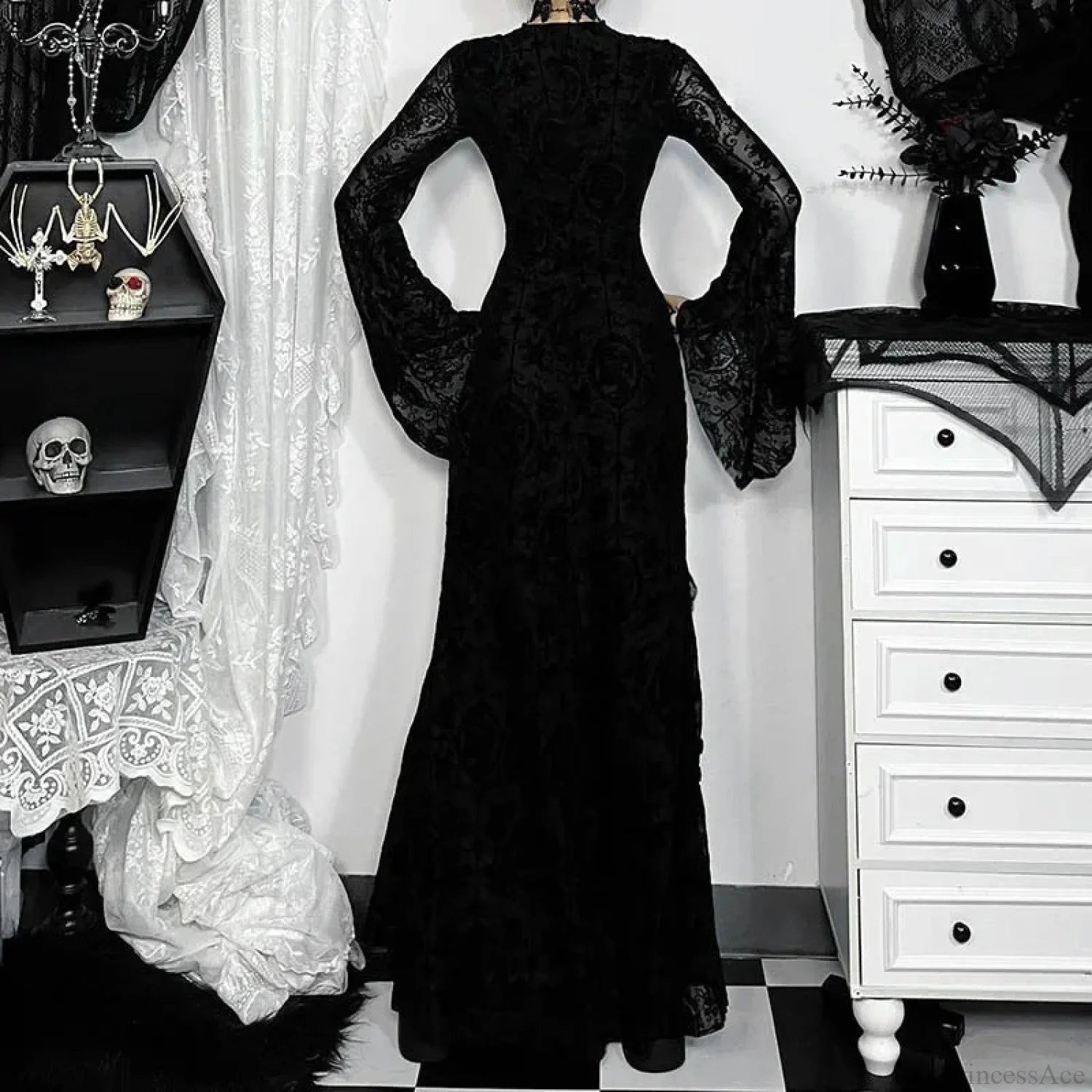 Quadrilateral Neck Corset Flare Full-Length Dress