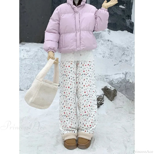 Quilted Brushed Winter Pants Y2K Pants white / S