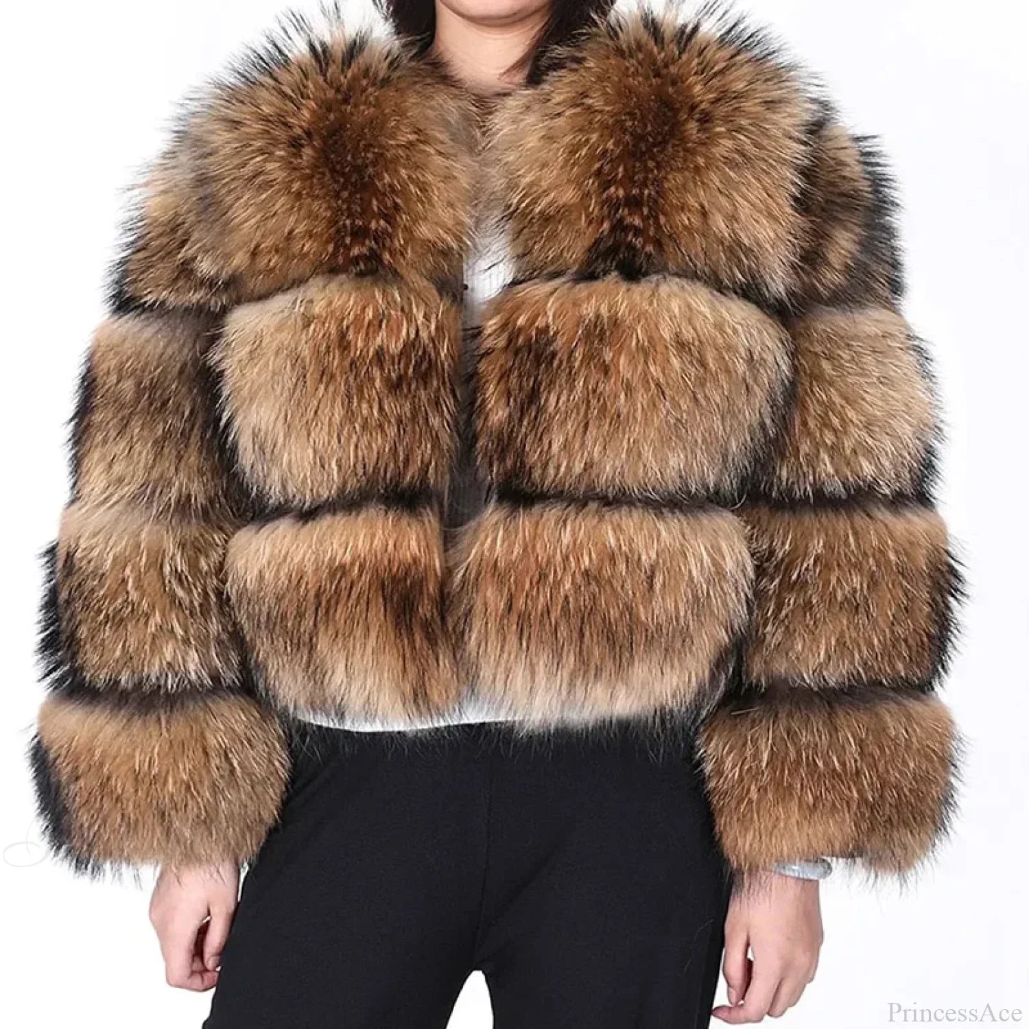 Raccoon Fur Thick Luxury Winter Coat brown / S