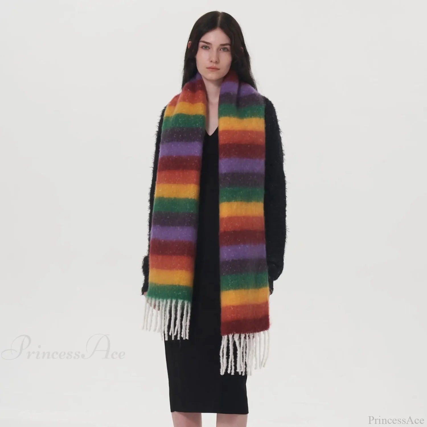 Rainbow Striped Thick Muffler Scarf For Autumn/Winter Warmth Scarfs-L
