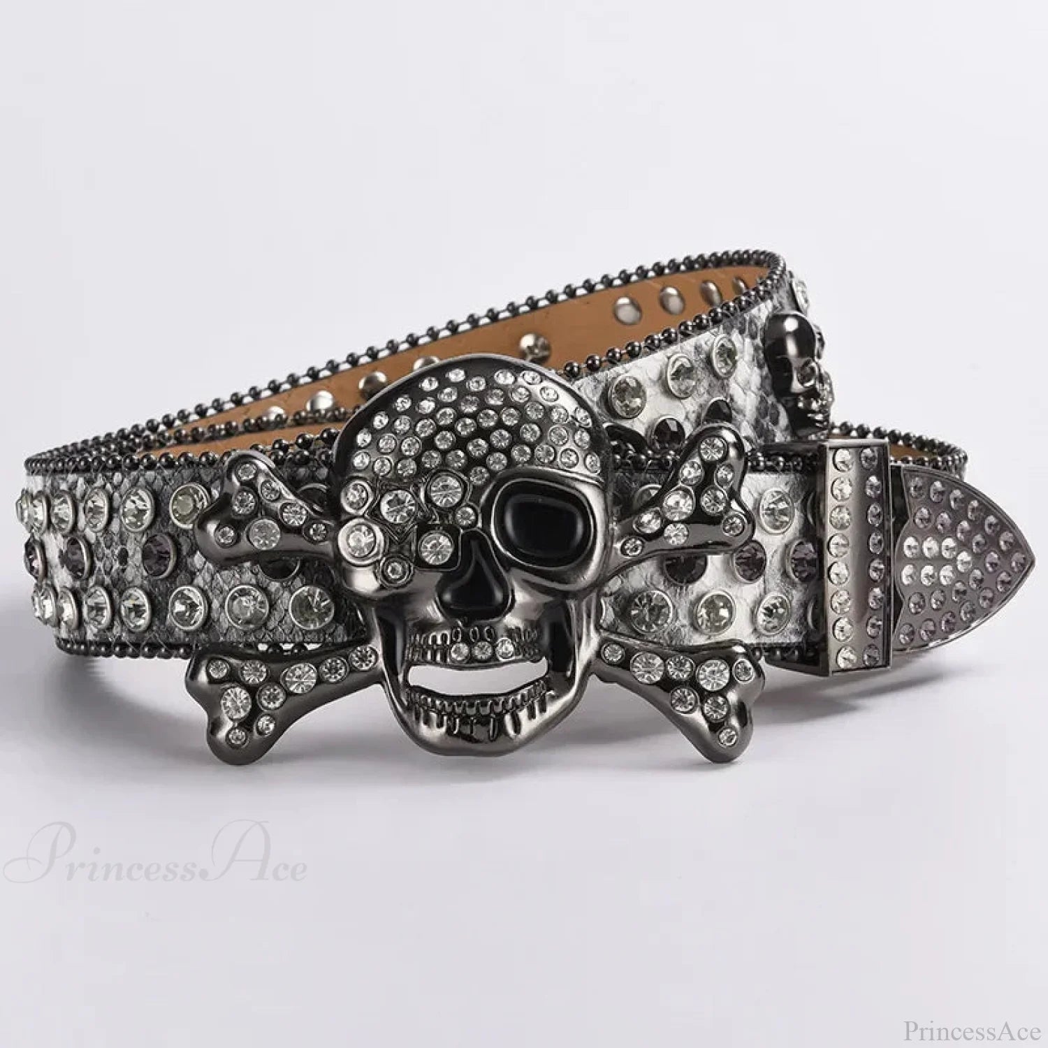 Rebellious Dark Skull Diamond Rhinestone Belt white 1 / 105x4cm