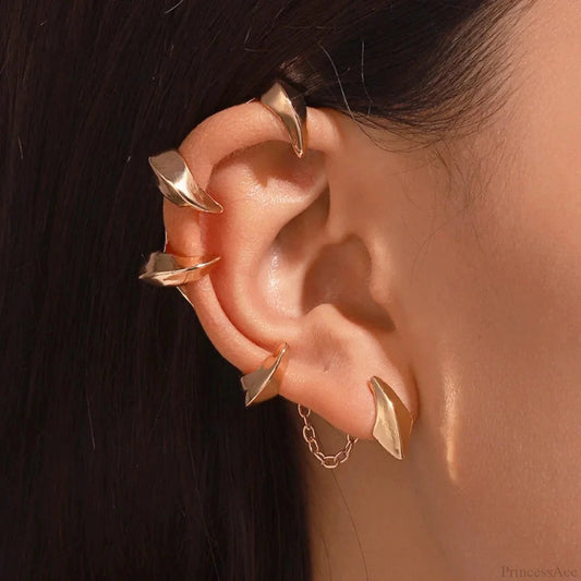 Rebellious Satan Claw Stone Rap Clip Earring Gold