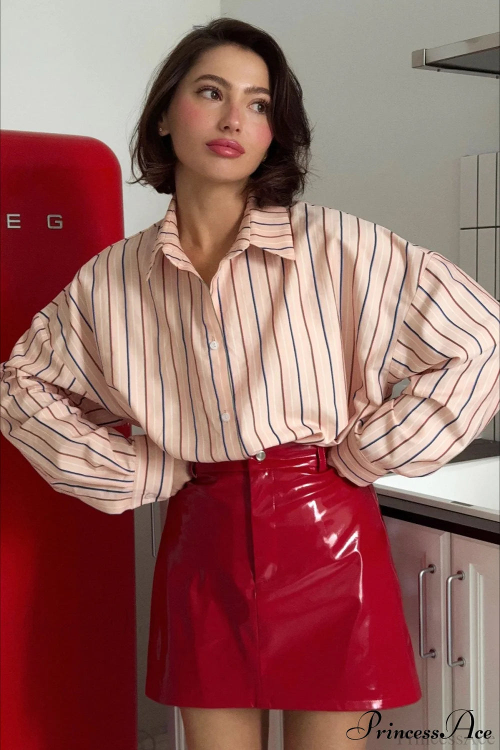 Red Faux Leather Mini Pencil Skirt