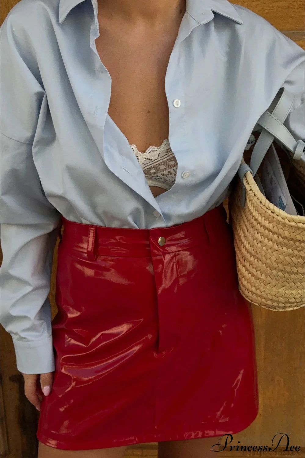 Red Faux Leather Mini Pencil Skirt