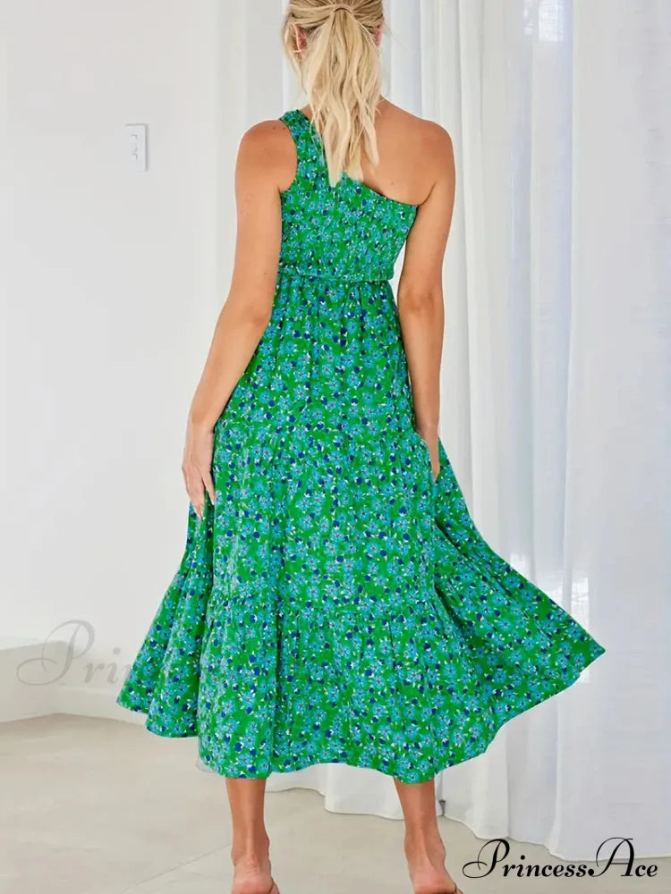 Red Floral One Shoulder Maxi Dress S / Red One Shoulder Maxi Dress