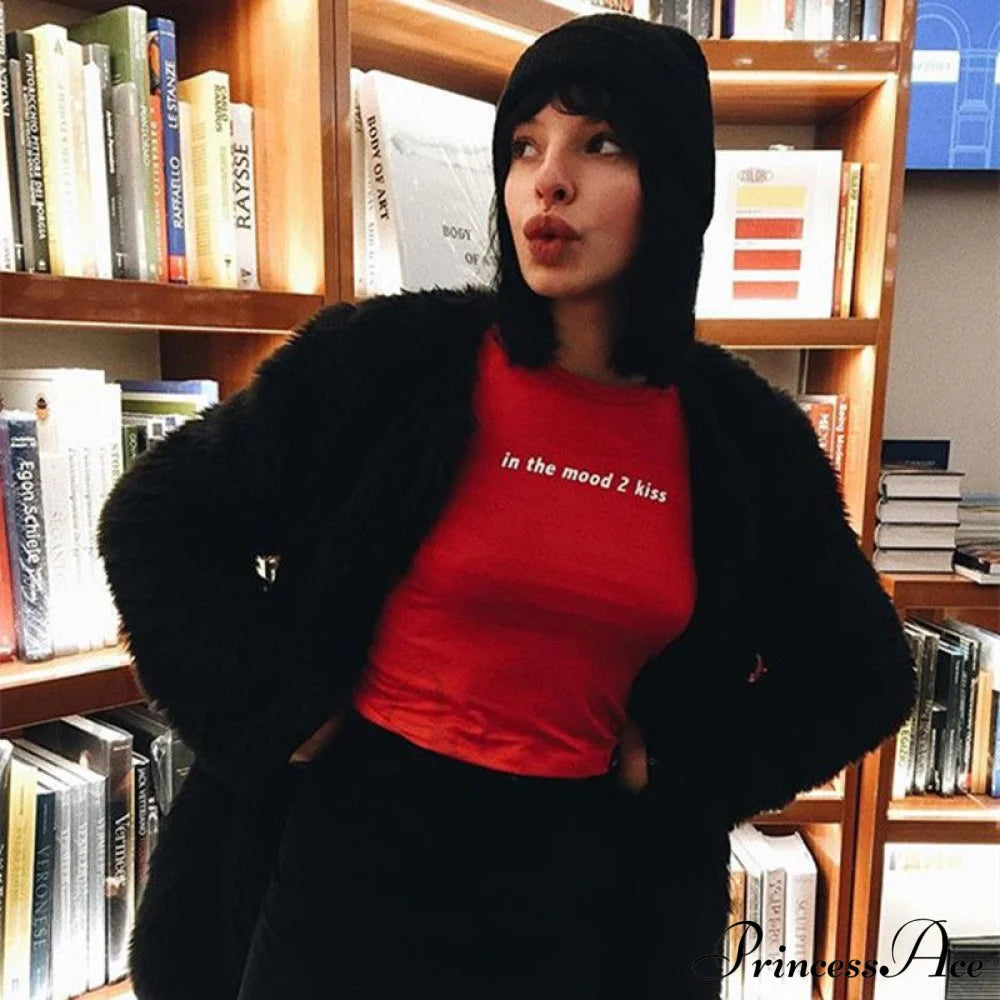 Red In A Charming Mood Graphic Tee Shirts & Tops