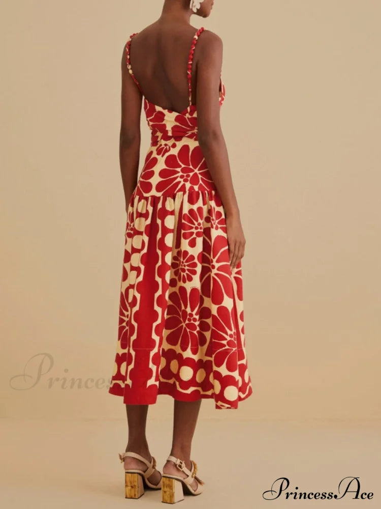 Red Open Back Charming Sleeveless Midi Dress Dresses