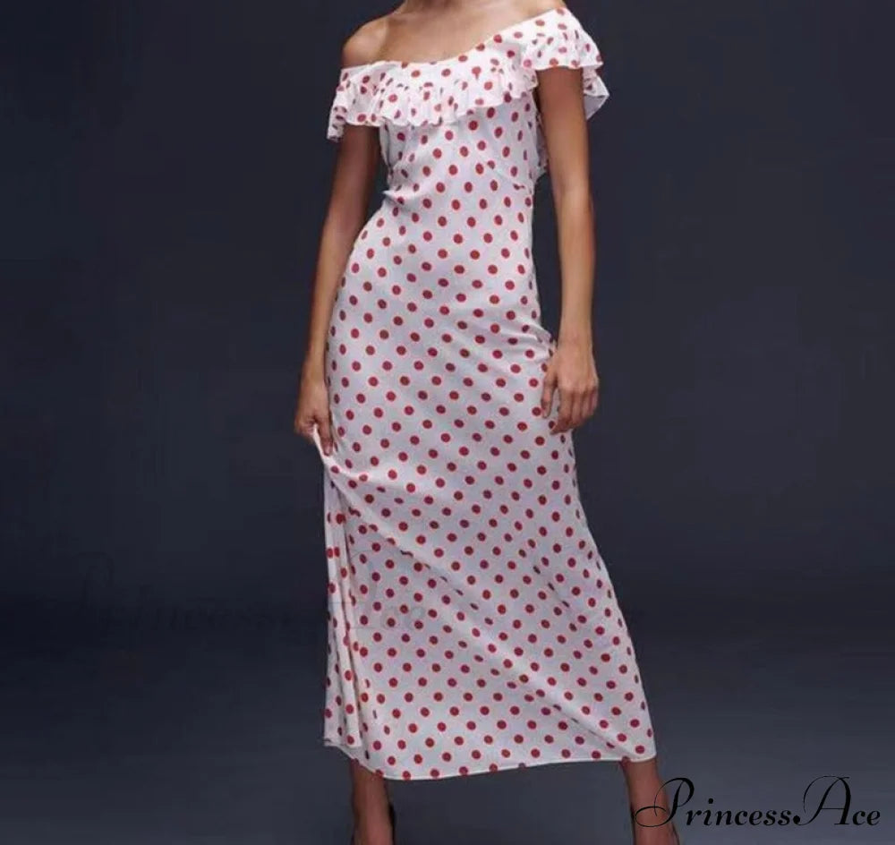 Red Polka Dot Off Shoulder Maxi Dress Free From Label