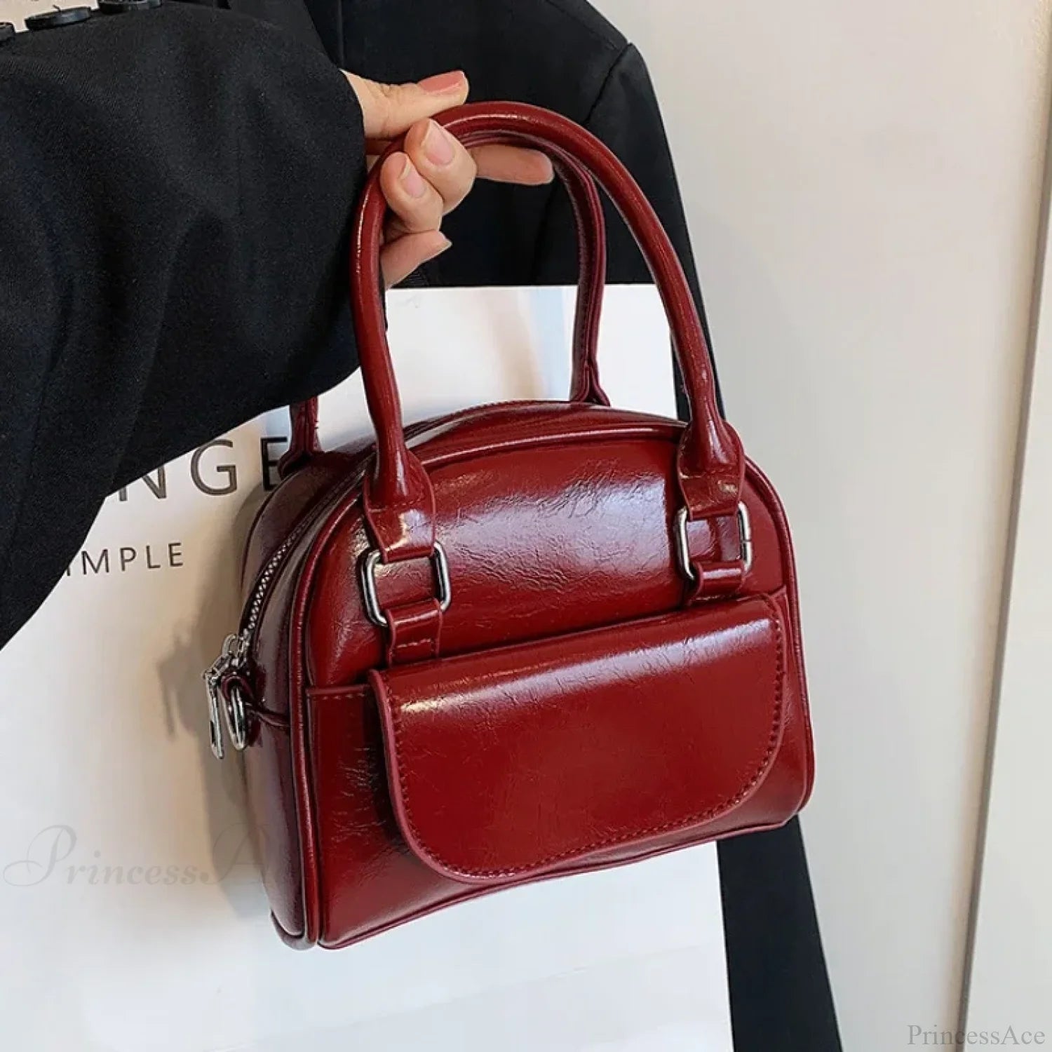 Red Solid PU Leather Underarm Shoulder Bag shoulder-250126