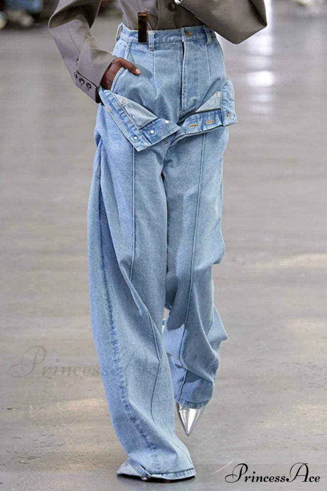 Regular Solid Patchwork Denim Jeans Blue / S Denim/Jeans