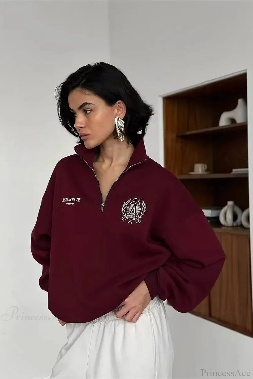 Relaxed Fleece-Lined Half-Zip Stand Collar Convertible Sweatshirts