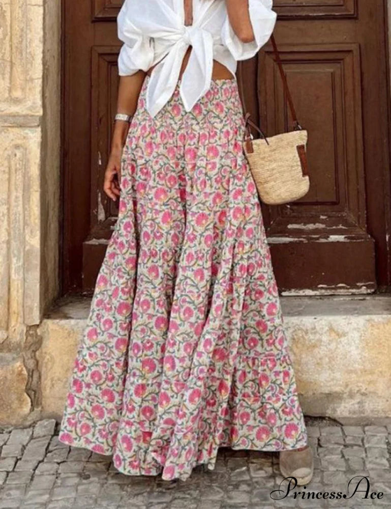 Resort Style Stylish Casual Printed Skirt Light Pink / S Dresses