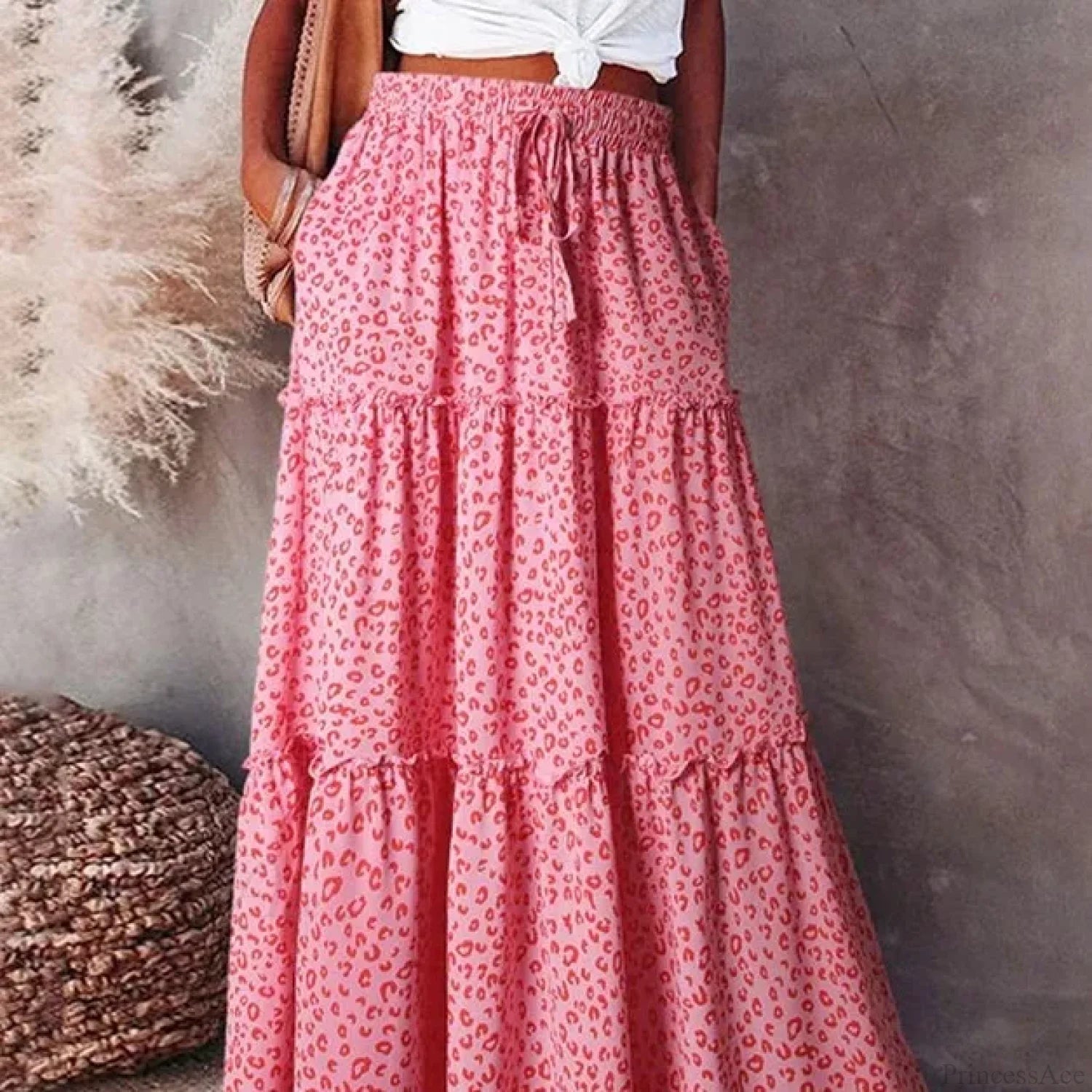 Retro Bohemian Spring Floral A-Line High Waist Maxi Skirt skirt-250126