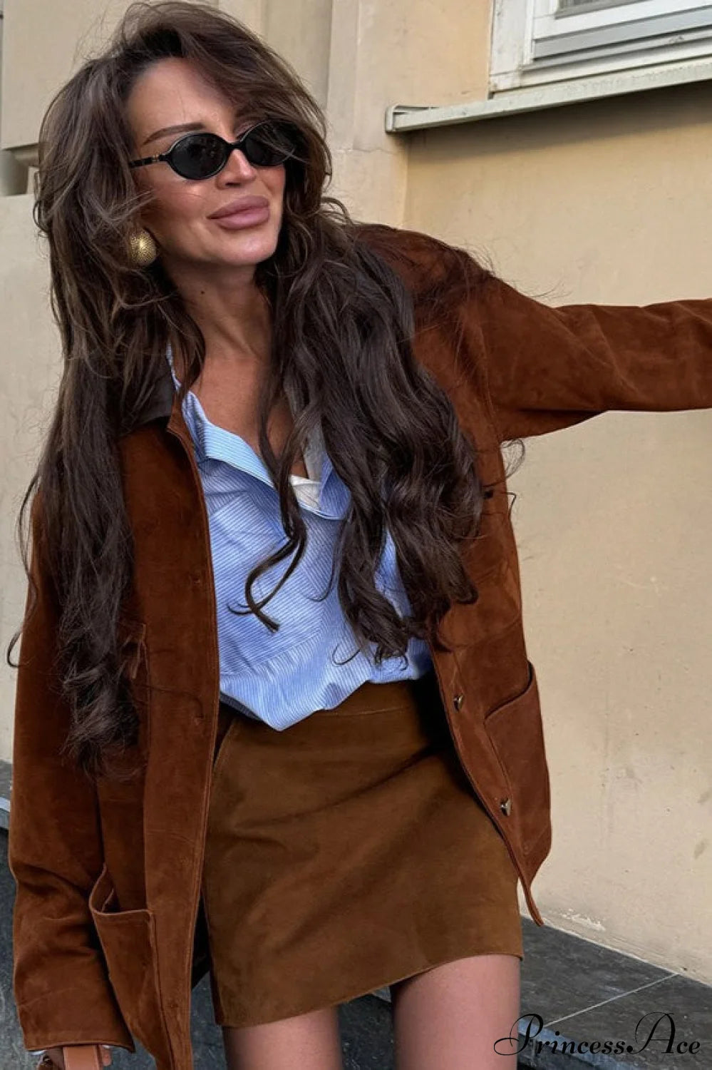 Retro Brown Suede Leather Casual Jacket