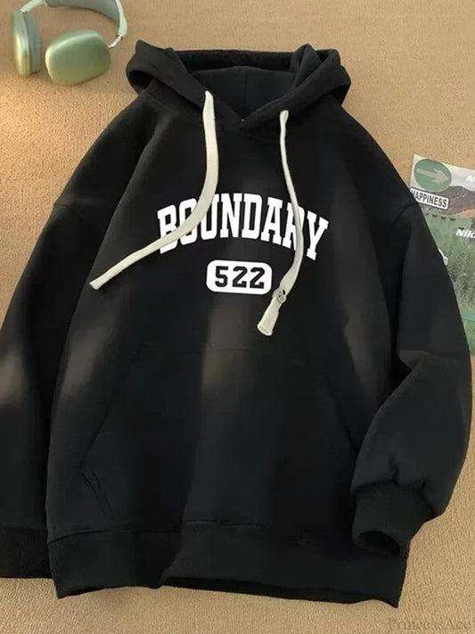 Retro Casual High Street Letter Hoodie Black / M(40-45KG)