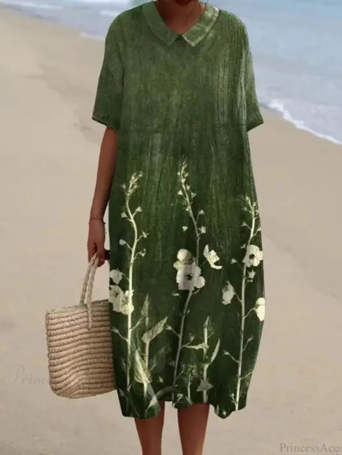 Retro Circle Print Boho Floral Dress GREEN DOWN / S oldfloraldress-250126