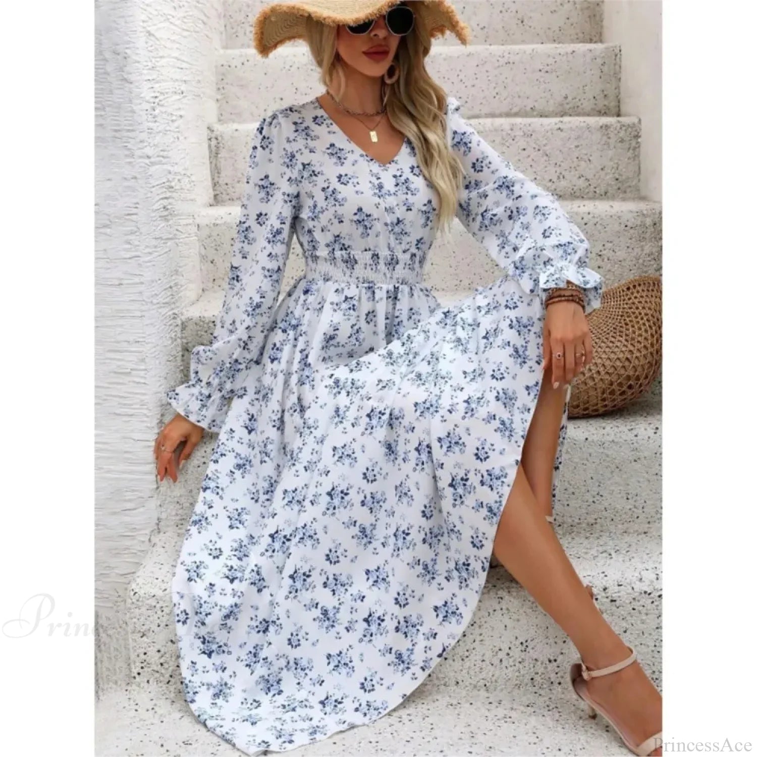 Retro Floral Print A-line Boho Dress oldfloraldress-250126