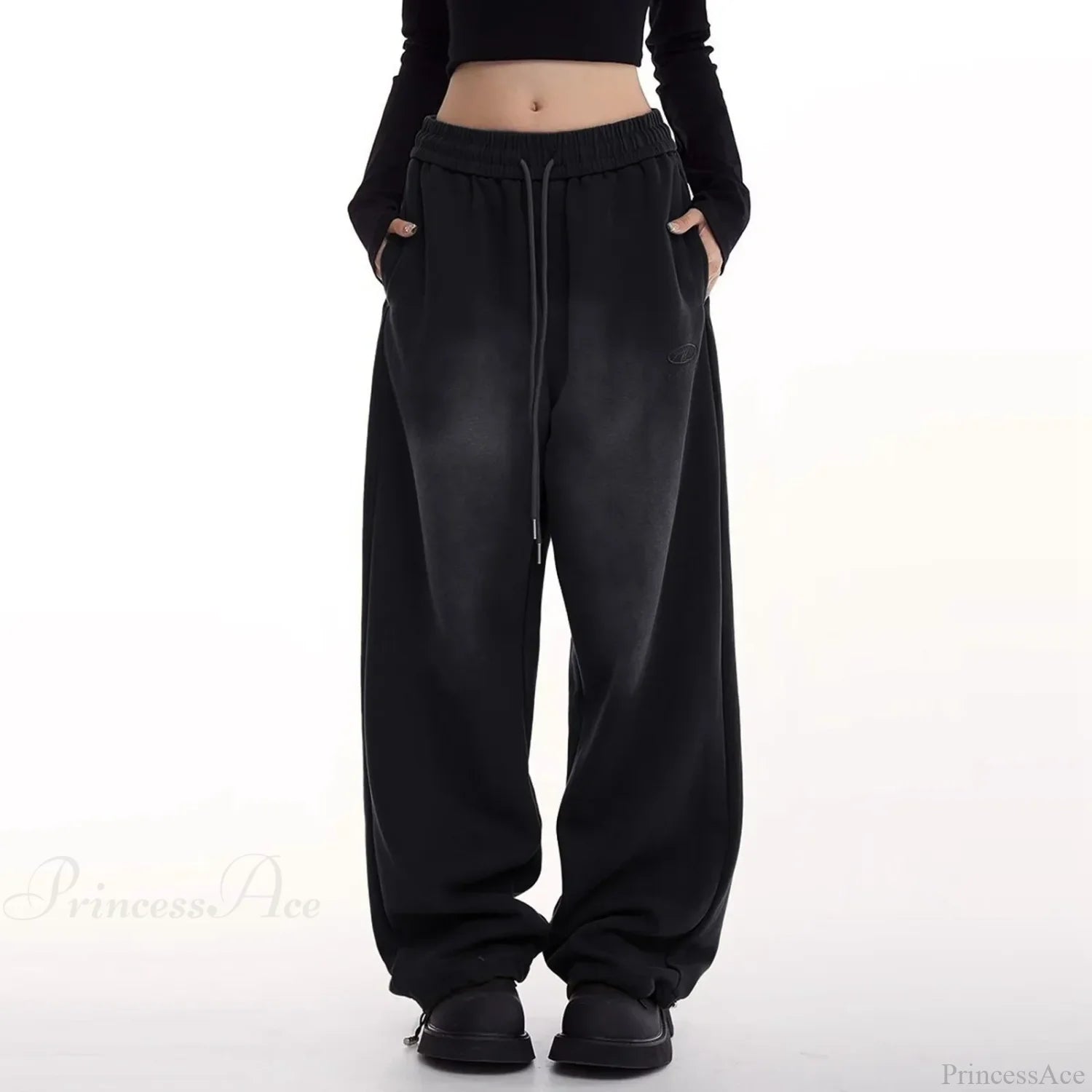 Retro Green Gradient Wide Leg Pants Black / S