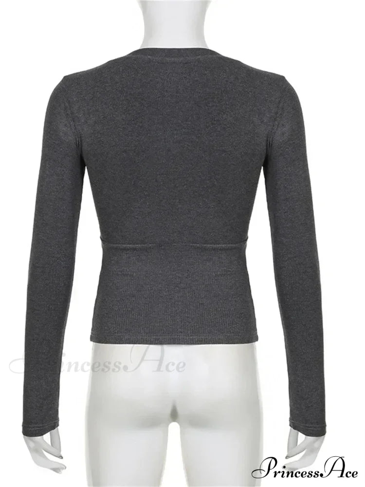 Retro Lace Patchwork Slim Fitlong Sleeve V-Neck T-Shirts