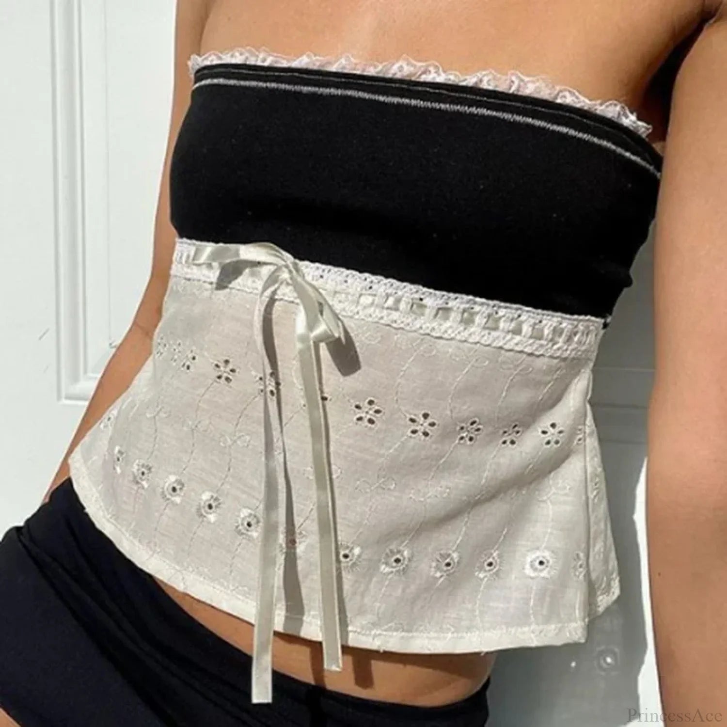Retro Lace Trim Strapless Tube Crop Top BLACK / S croptop-250126