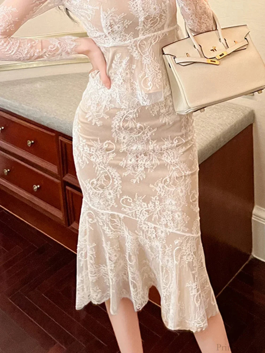 Retro Lace Wrap Ruffle High Waist Fishtail Skirt skirt-250126