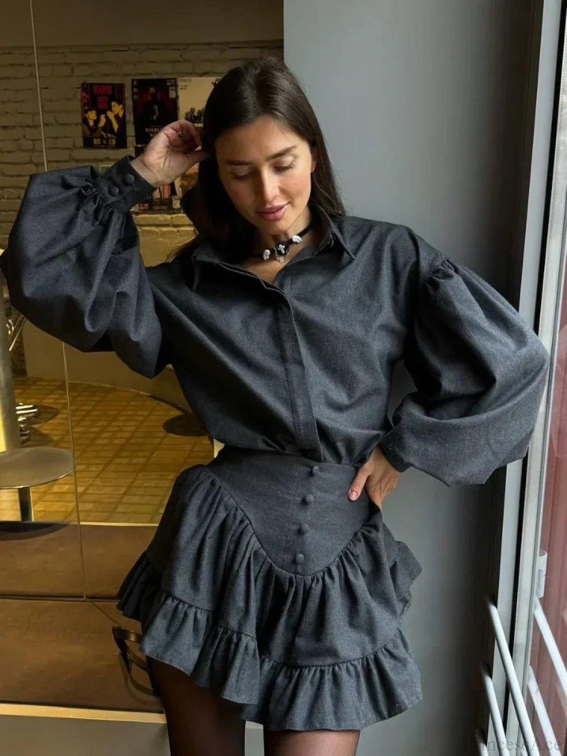 Retro Lapel Loose Bishop Sleeve Blouse blouse-250223