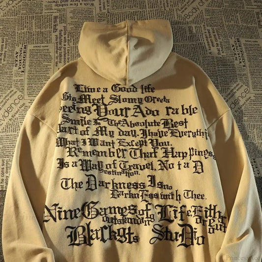 Retro Large Size Gothic Print Hoodie Apricot / S