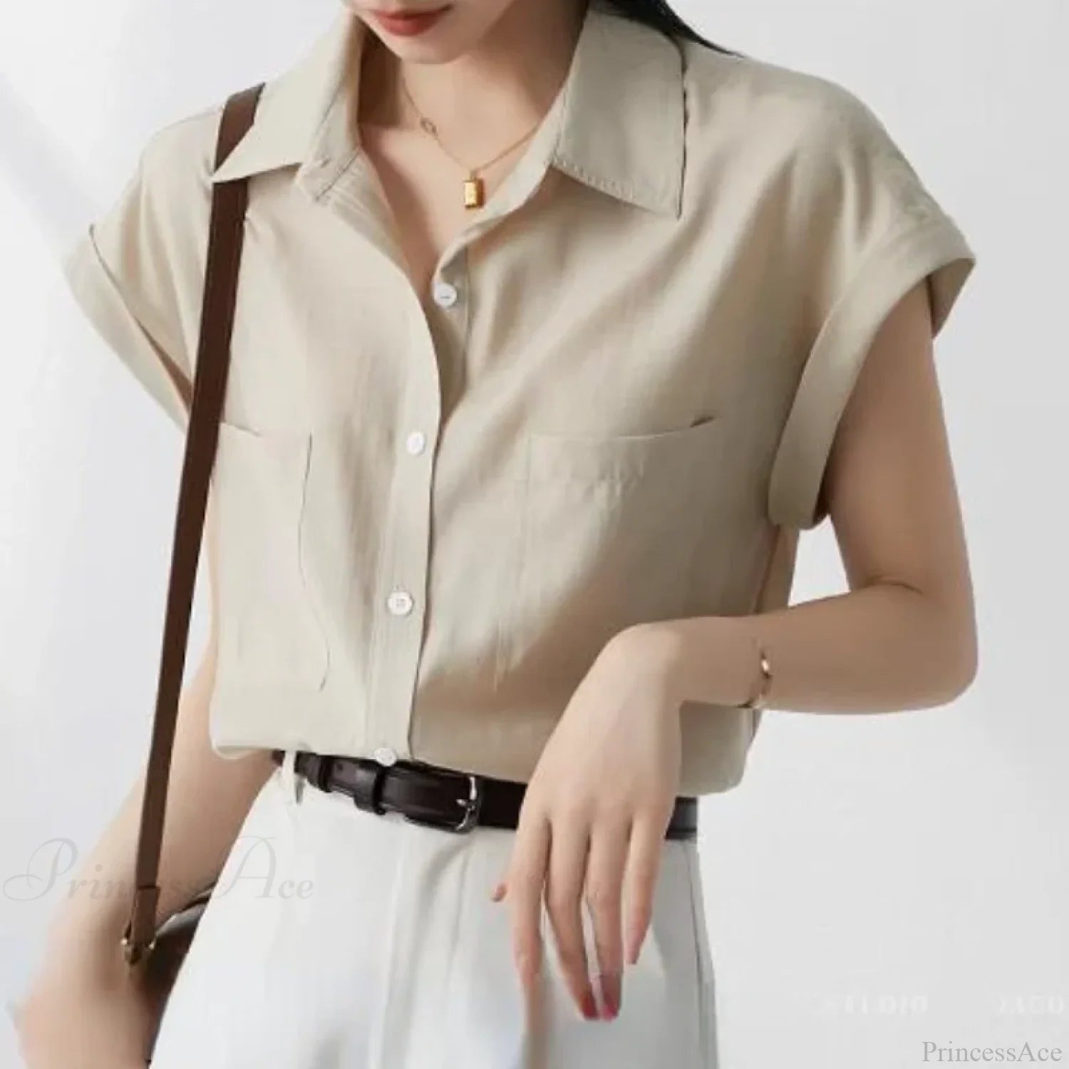 Retro Loose Lapel Pocket Short Sleeve Blouse blouse-250126