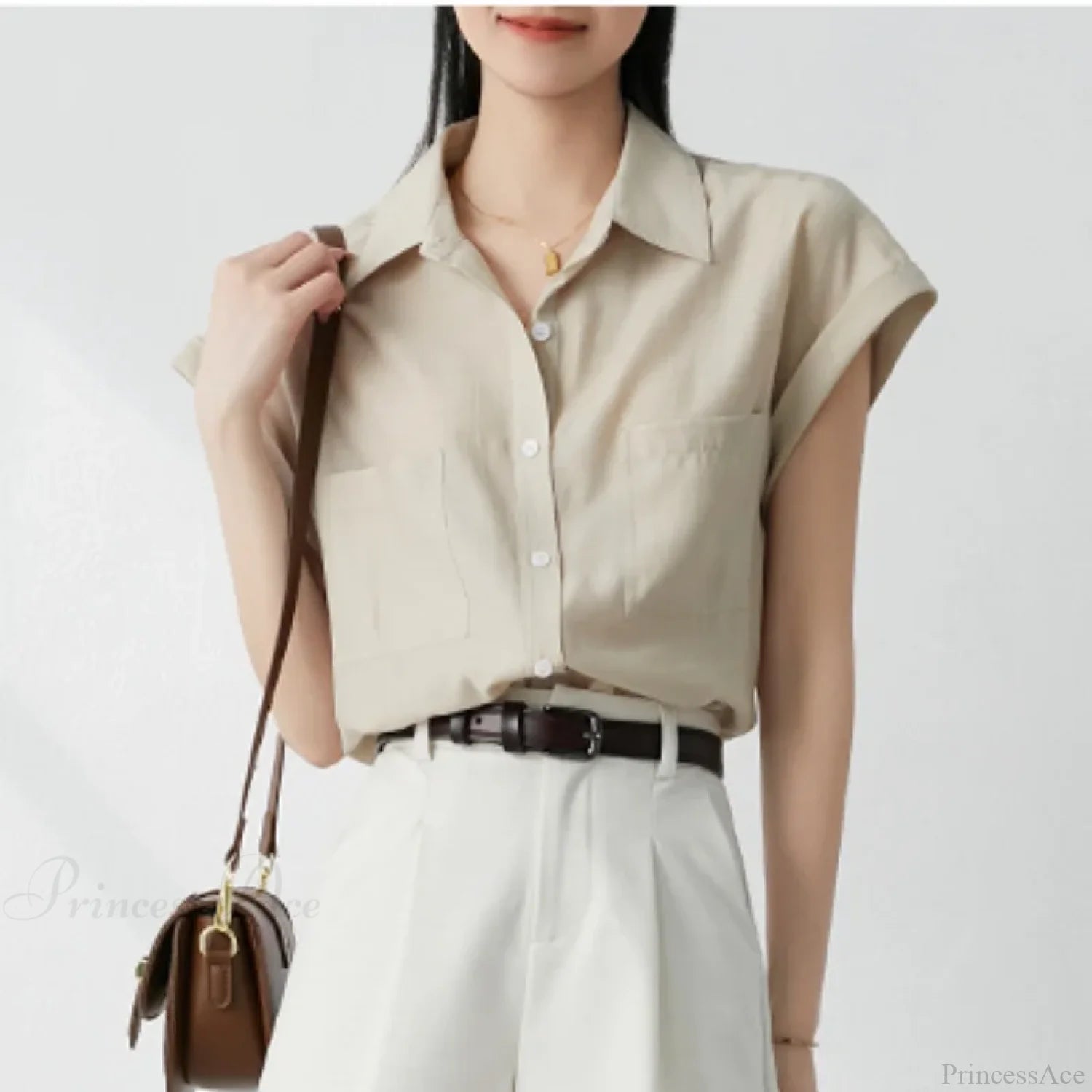 Retro Loose Lapel Pocket Short Sleeve Blouse blouse-250126