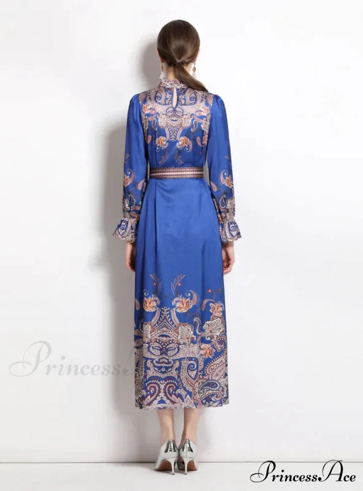 Retro Palace Horn Sleeve Dress M / Blue