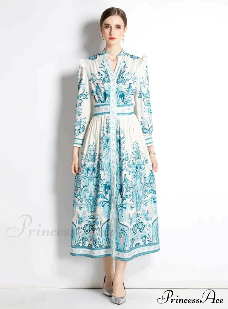 Retro Palace Long Sleeve Slim Dress With Print L / Black