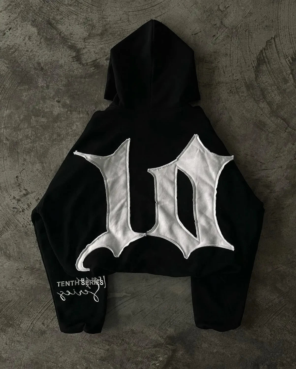 Retro Patch Black Cotton Hoodie