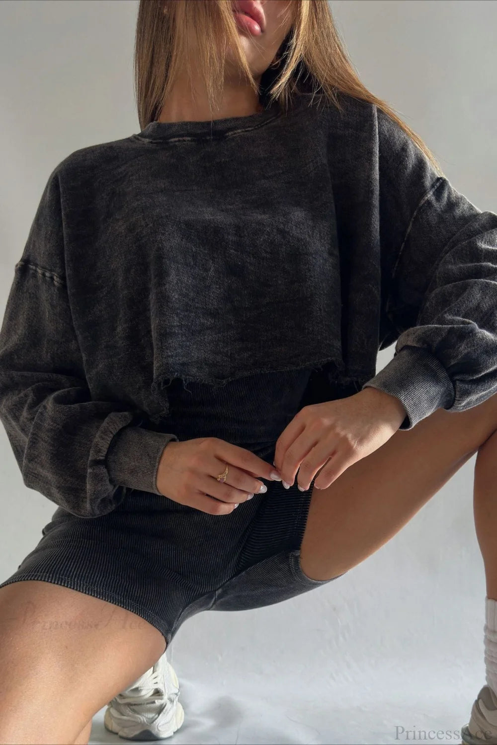 Retro Ribbed Crop Top Two Piece Set