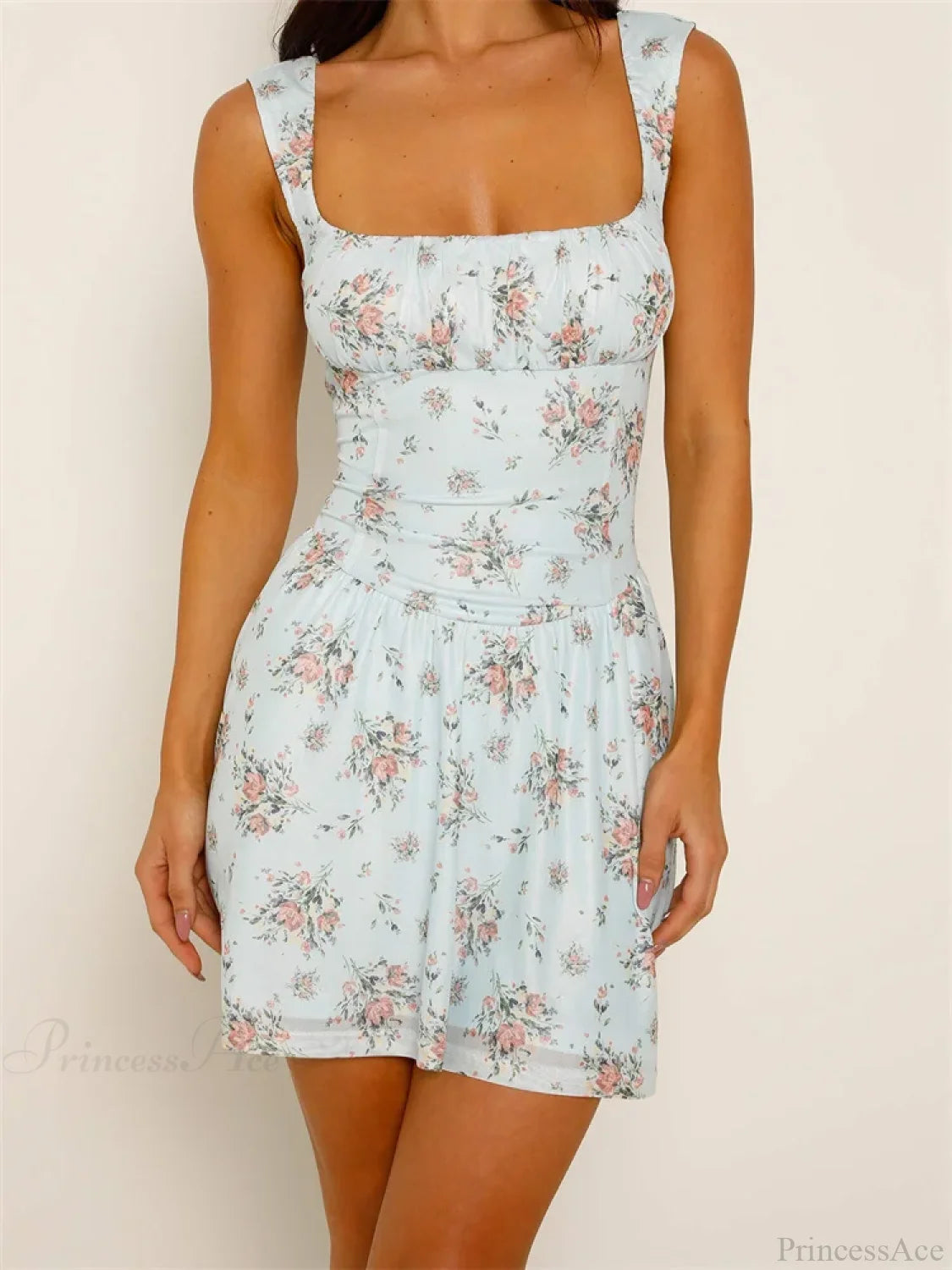 Retro Ruched Floral Mini Dress minidress-250223