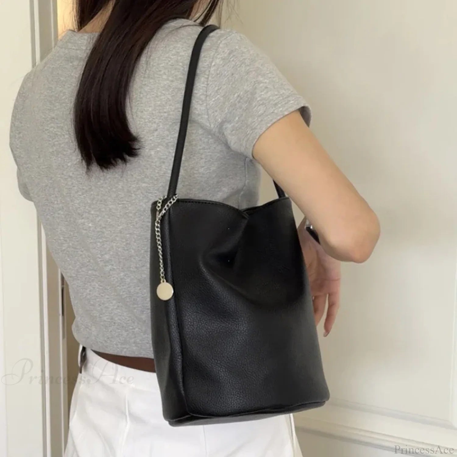 Retro Soft Leather Bucket Shoulder Bag shoulder-250126