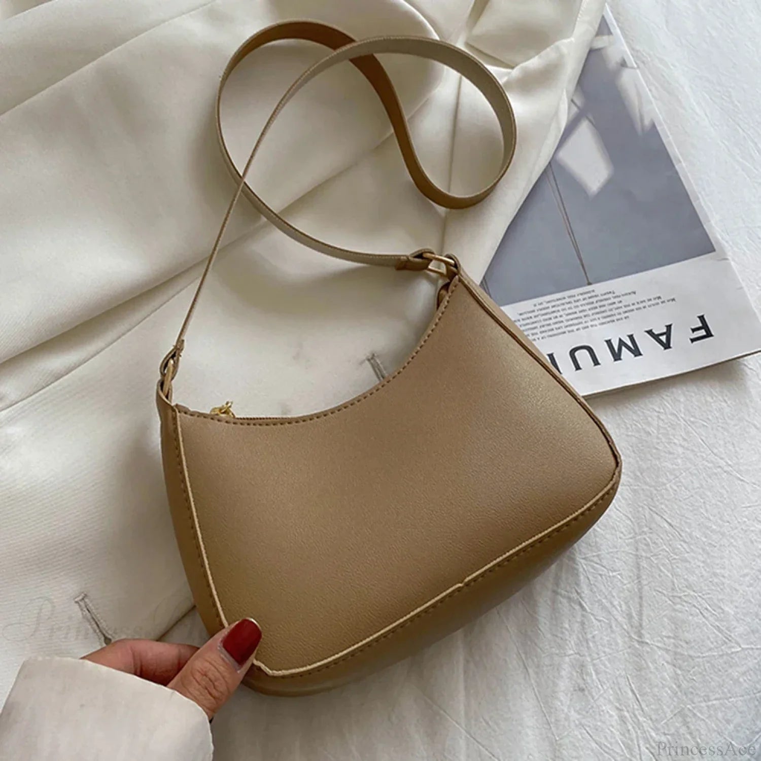 Retro Solid Color PU Leather Underarm Bag Camel / 20x14x5cm shoulder-250126