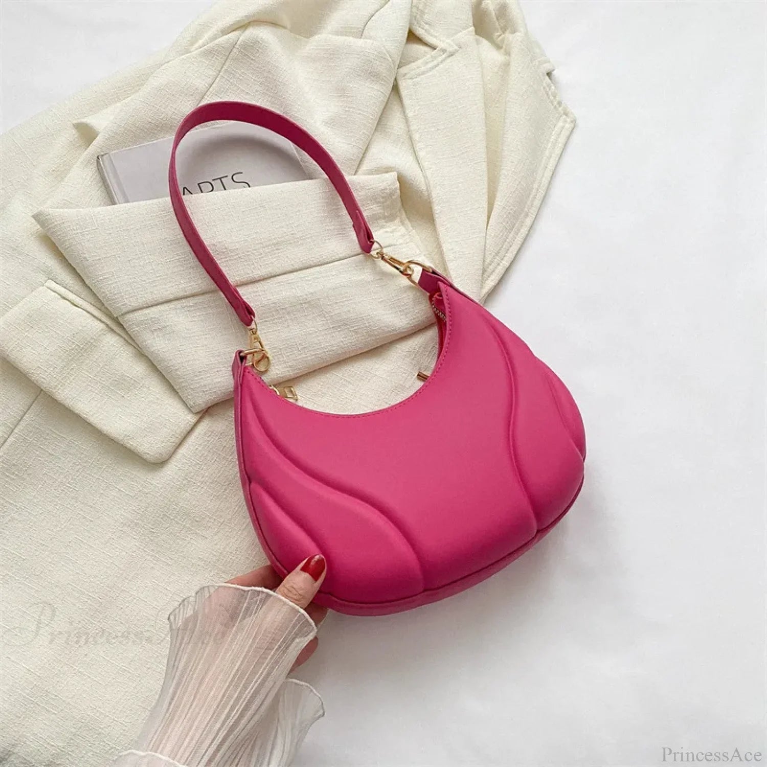 Retro Solid Color Saddle Leather Shoulder Bag Rose Red shoulder-250126