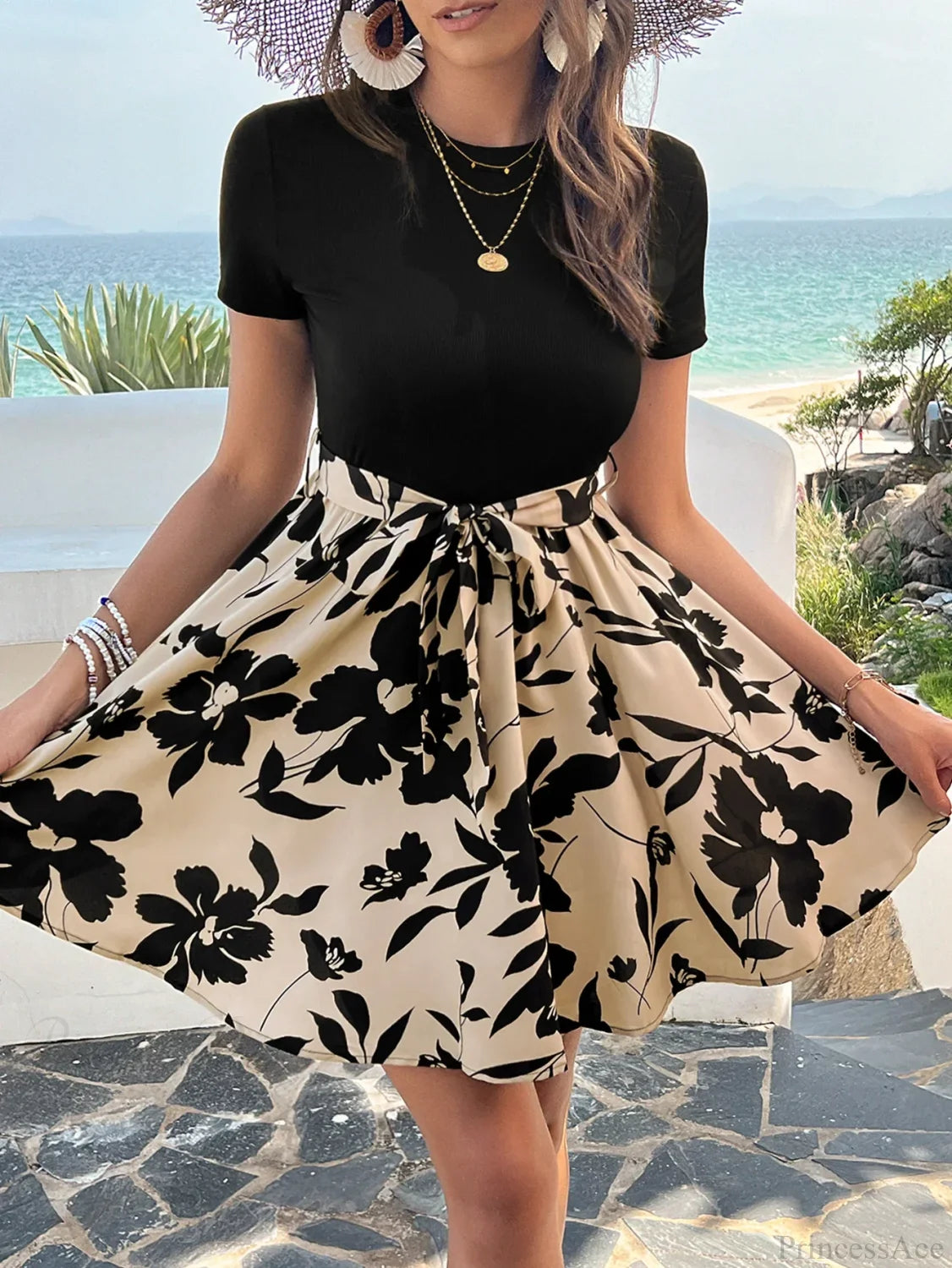 Retro Spliced High Waist Floral Print Dress oldfloraldress-250126