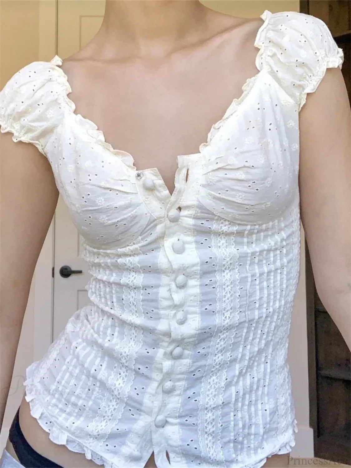 Retro Square Neck Button Down Short Sleeve Blouse WHITE / S blouse-250126