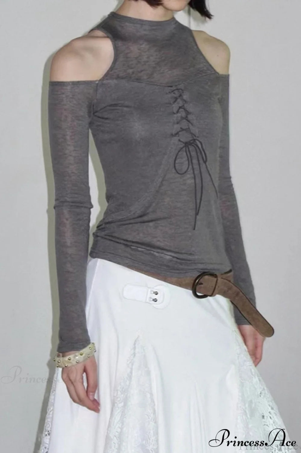 Retro Streetwear Off-Shoulder Turtleneck Long-Sleeve Knit Top