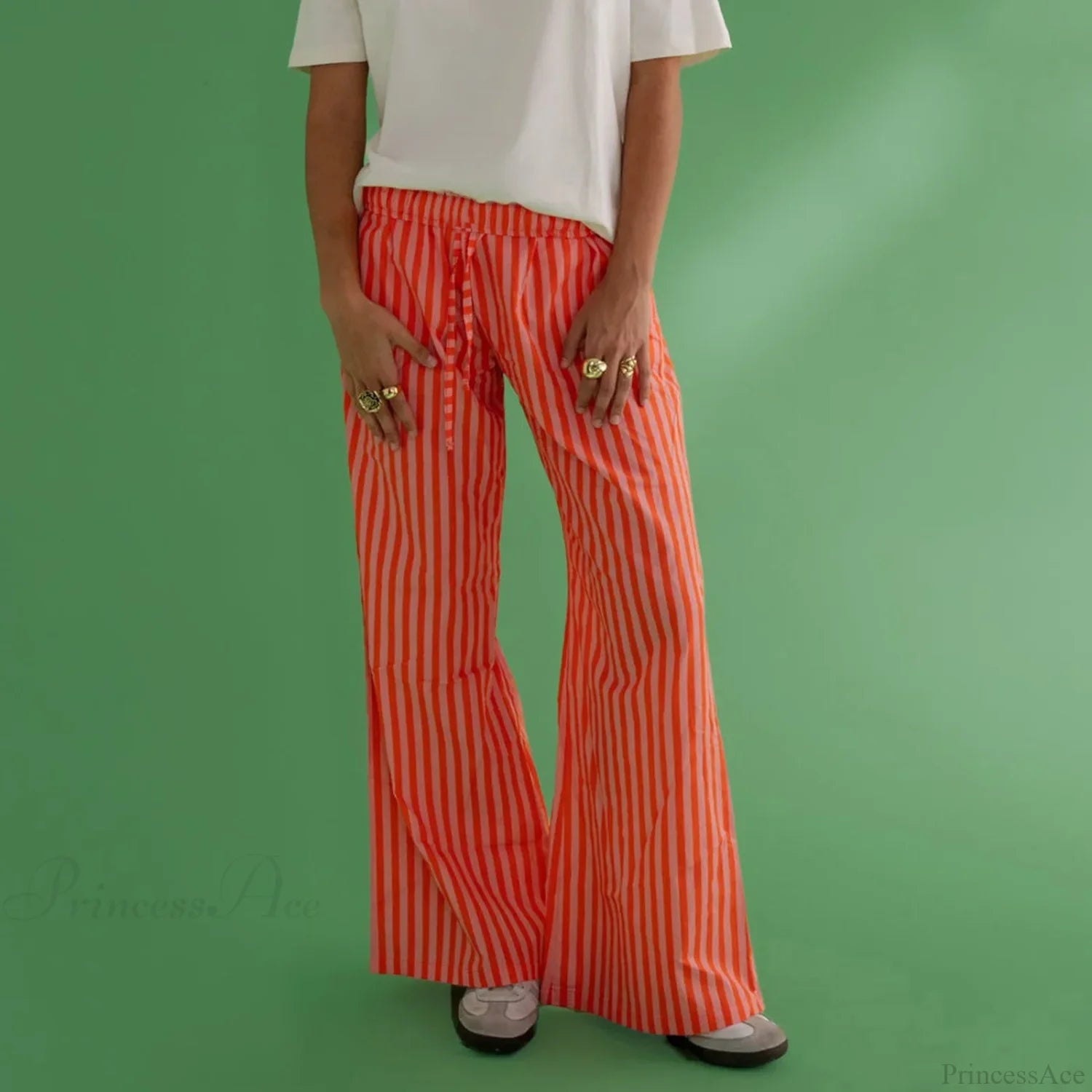 Retro Striped Button High Waist Straight Pant pant-250223