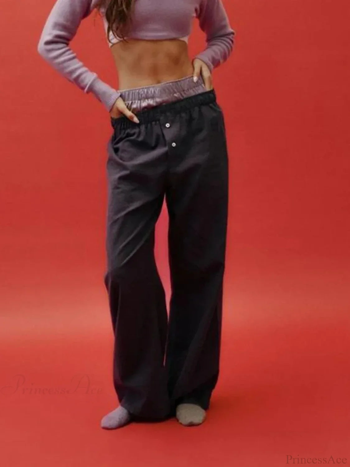 Retro Striped Button High Waist Straight Pant BLACK / S pant-250223