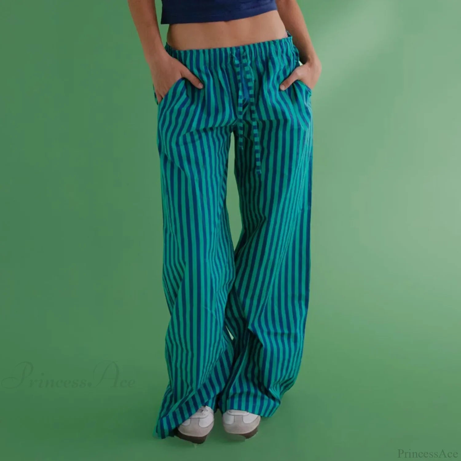 Retro Striped Button High Waist Straight Pant DARKGREEN / S pant-250223